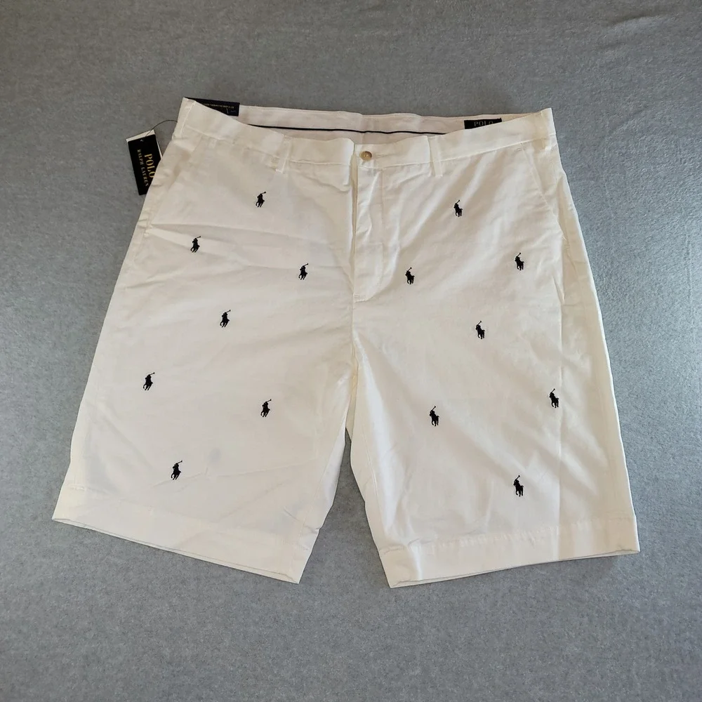 Polo Ralph Lauren Mens White AllOver Pony Embroidered Stretch Classic Fit Shorts